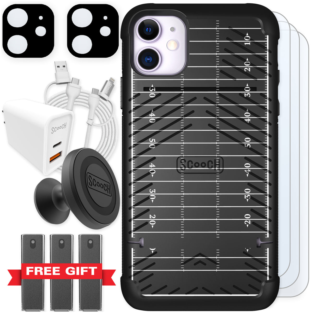Scooch Wingmate Yard Lines for iPhone 11 — Ultimate Bundle