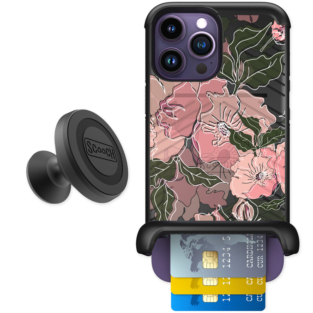 Scooch Wingmate Blush Botanical for iPhone 14 Pro Max — Starter Bundle