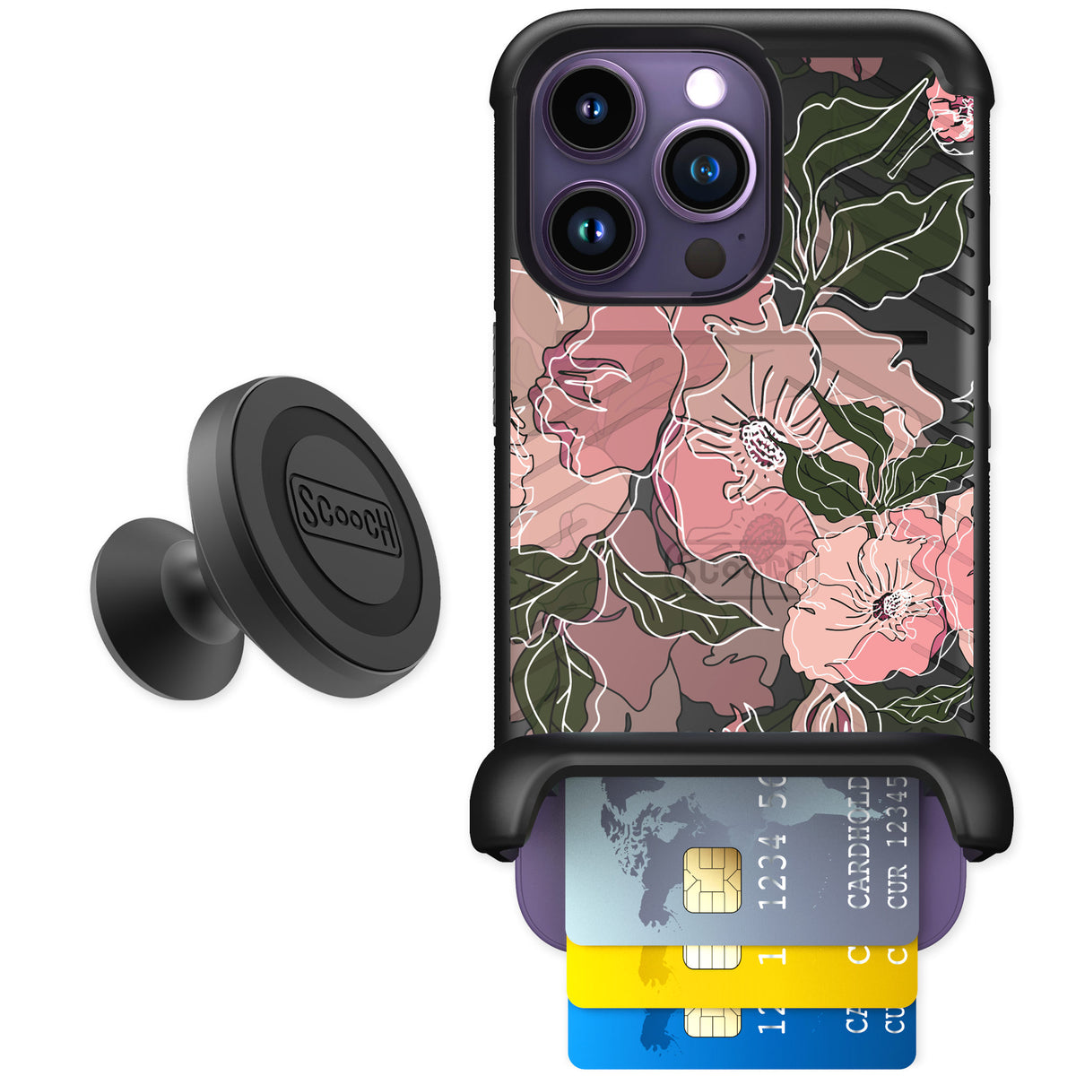 Scooch Wingmate Blush Botanical for iPhone 14 Pro — Starter Bundle