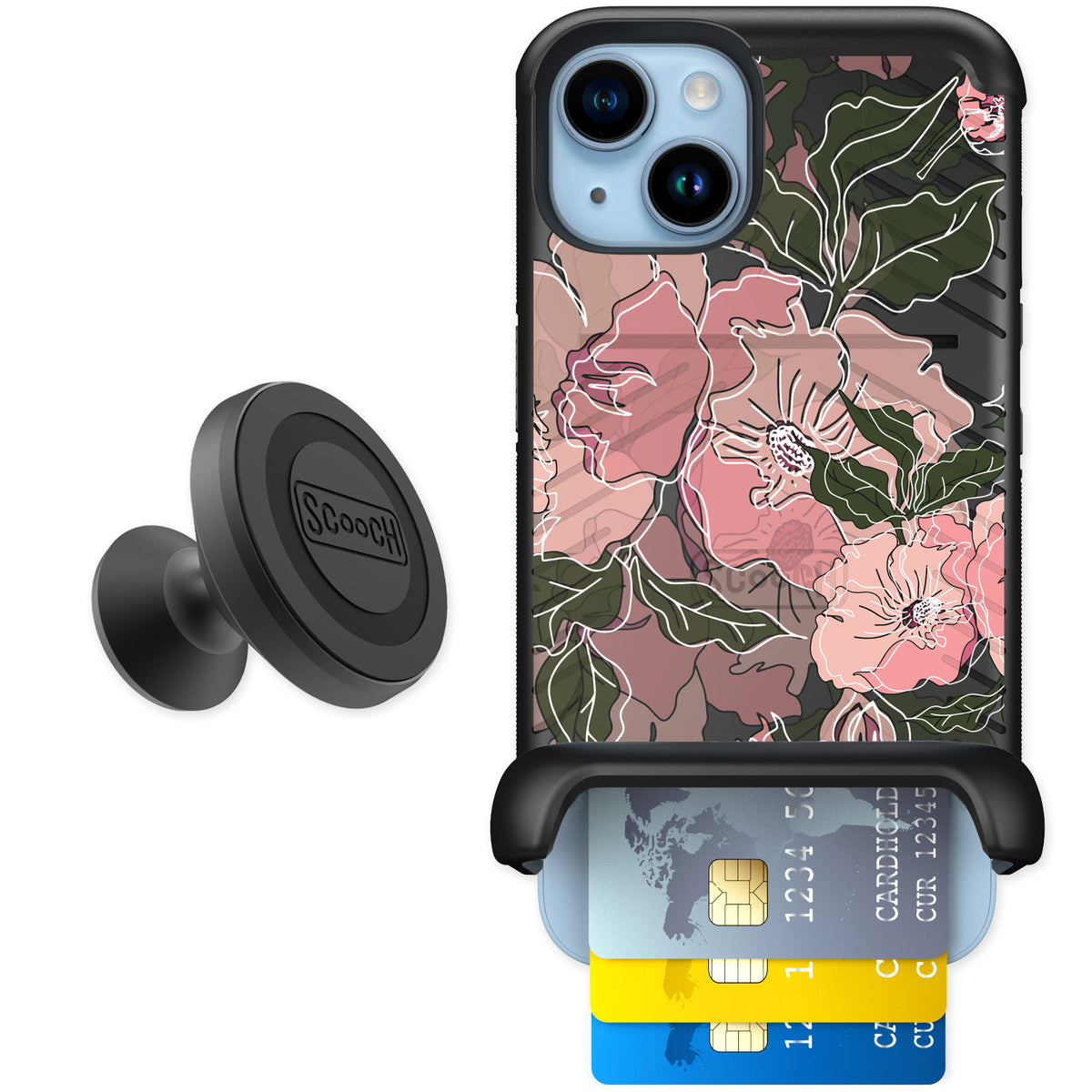 Scooch Wingmate Blush Botanical for iPhone 14 — Starter Bundle