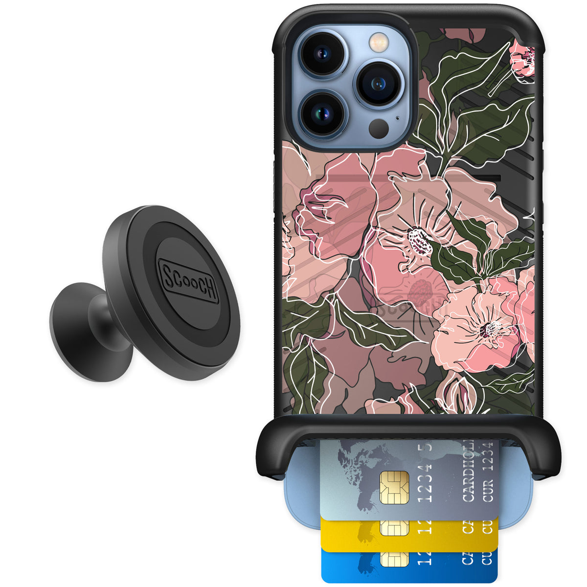 Scooch Wingmate Blush Botanical for iPhone 13 Pro Max — Starter Bundle