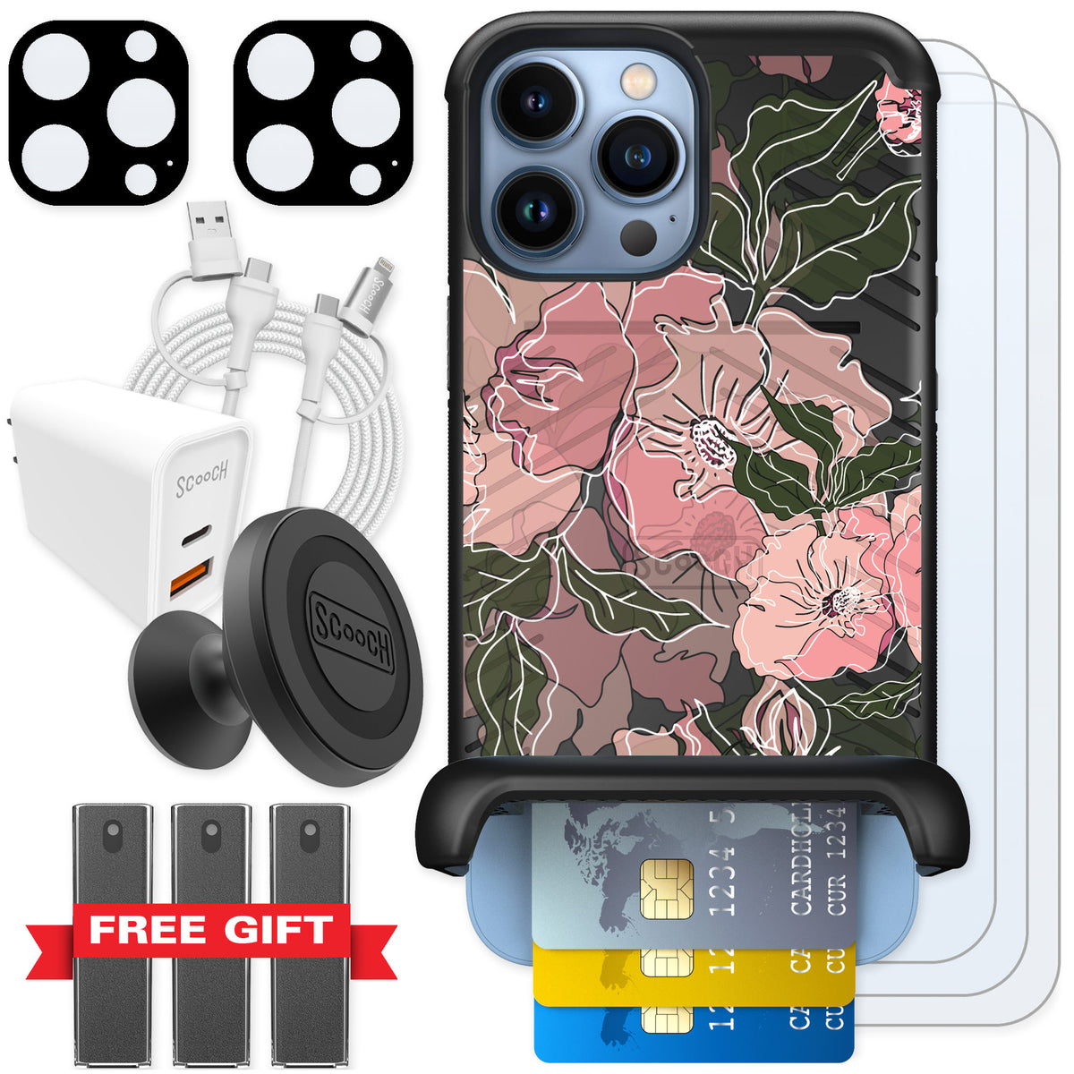 Scooch Wingmate Blush Botanical for iPhone 13 Pro Max — Ultimate Bundle