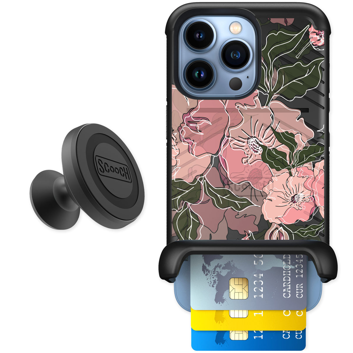 Scooch Wingmate Blush Botanical for iPhone 13 Pro — Starter Bundle