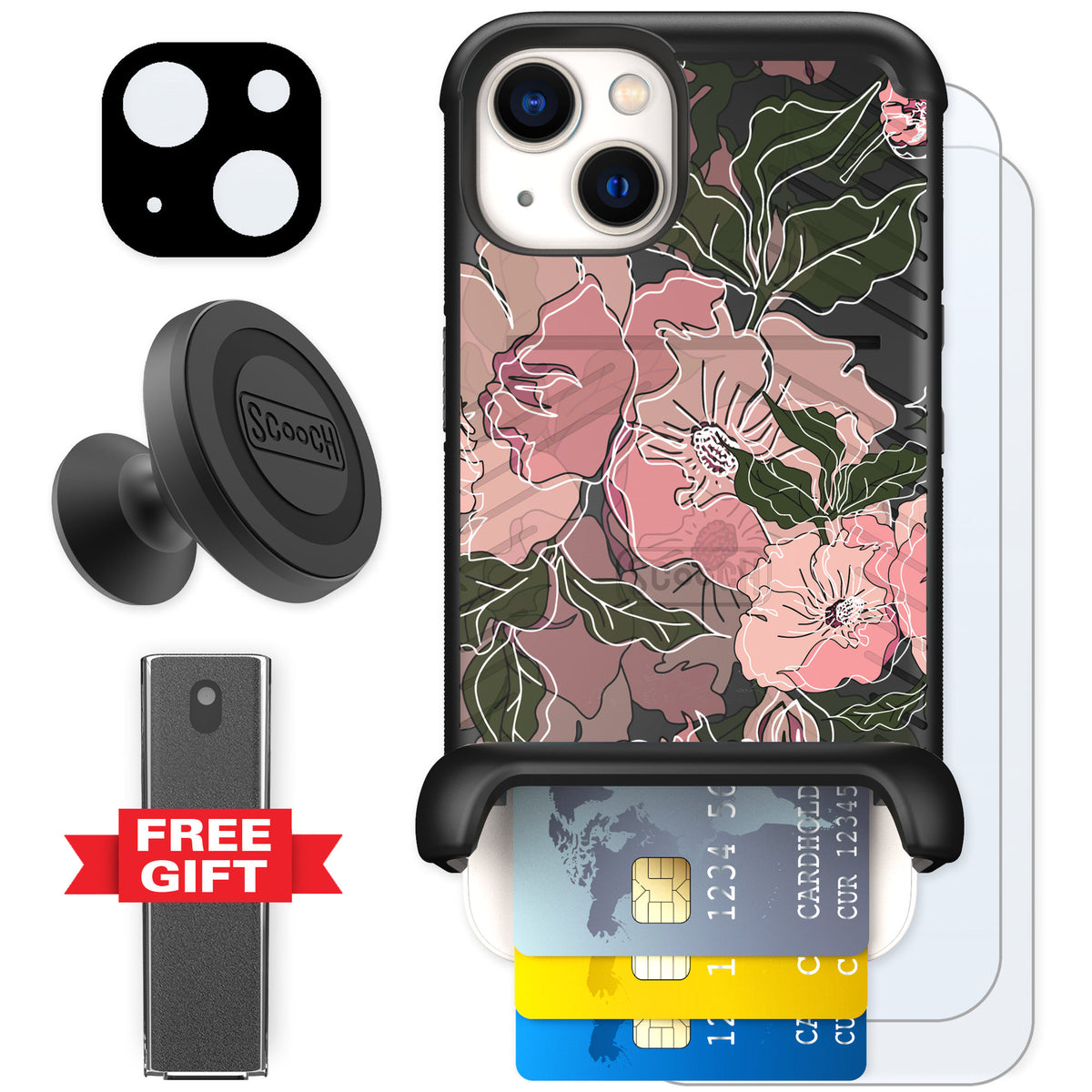 Scooch Wingmate Blush Botanical for iPhone 13 — Defender Bundle