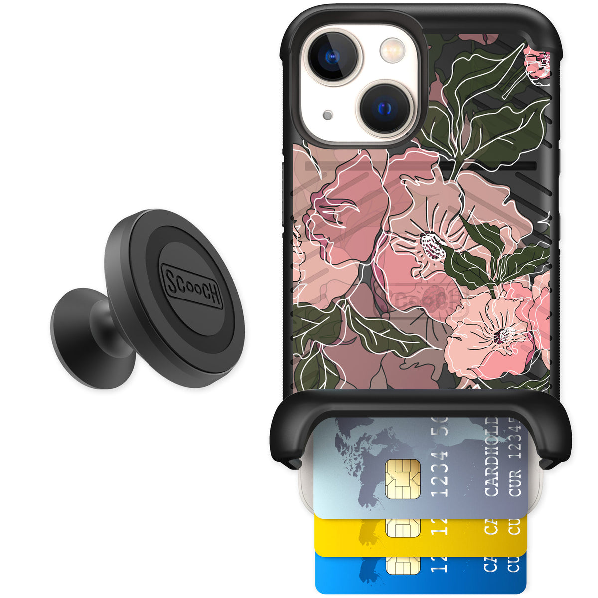 Scooch Wingmate Blush Botanical for iPhone 13 mini — Starter Bundle