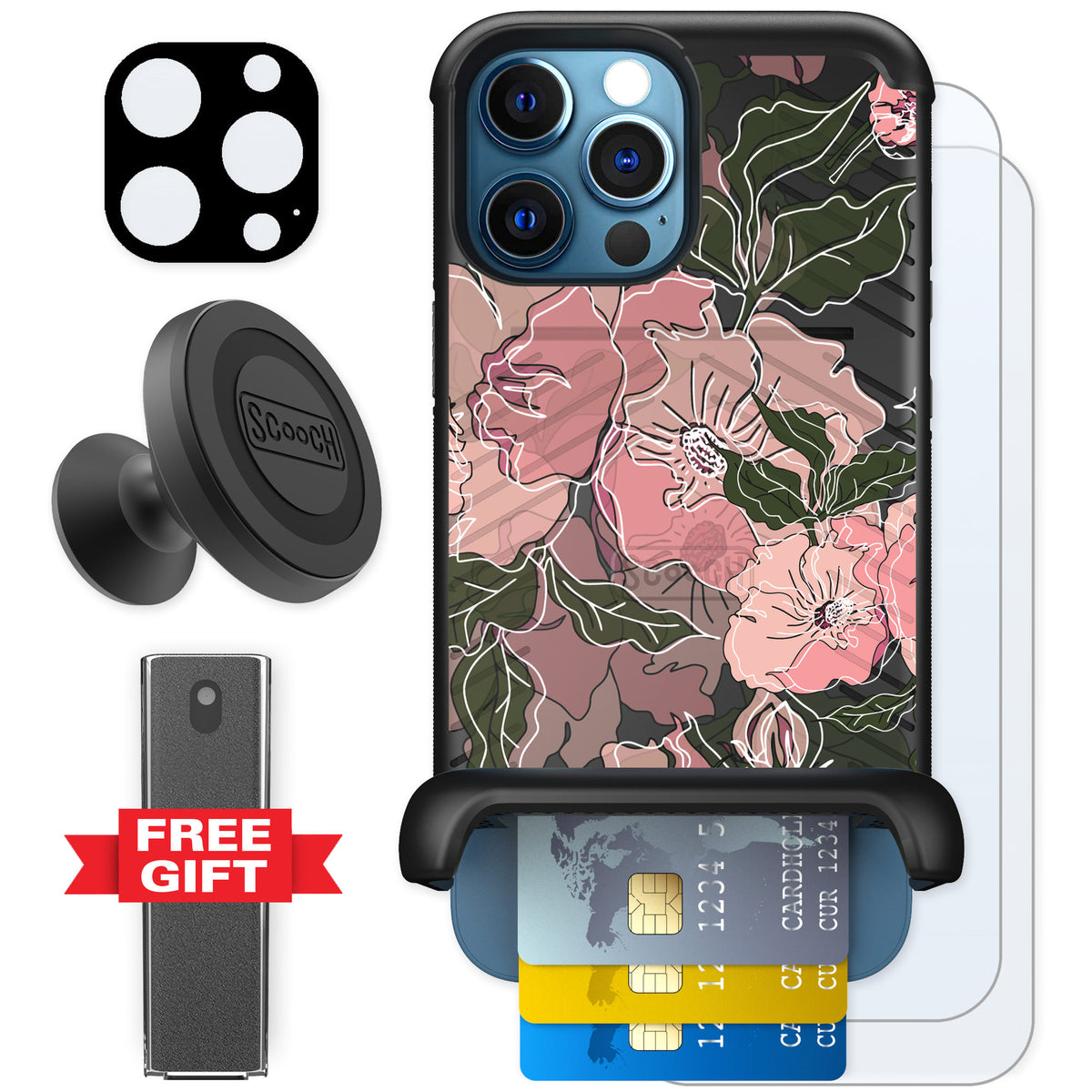 Scooch Wingmate Blush Botanical for iPhone 12 Pro Max — Defender Bundle