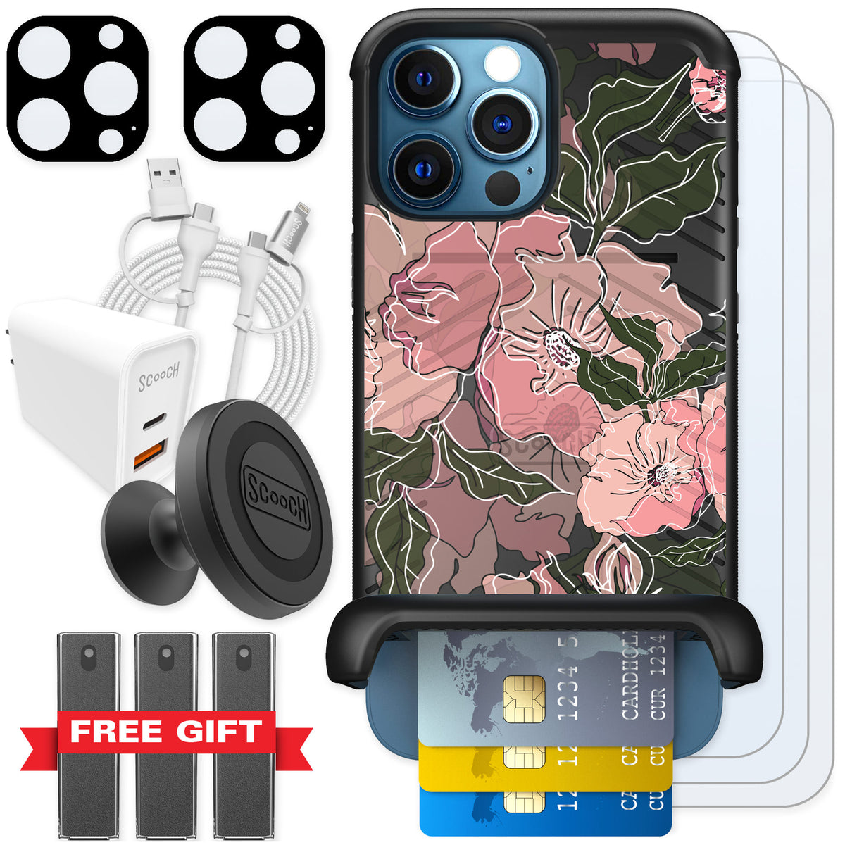 Scooch Wingmate Blush Botanical for iPhone 12 Pro — Ultimate Bundle