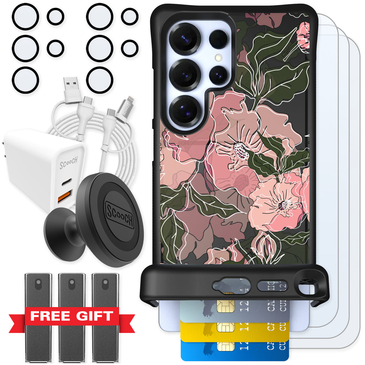 Scooch Wingmate Blush Botanical for Galaxy S25 Ultra — Ultimate Bundle
