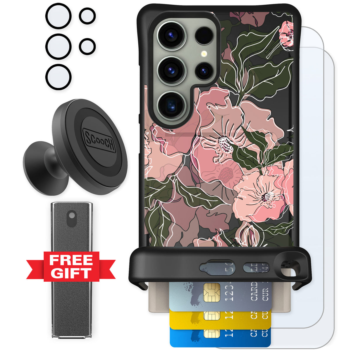 Scooch Wingmate Blush Botanical for Galaxy S24 Ultra — Defender Bundle