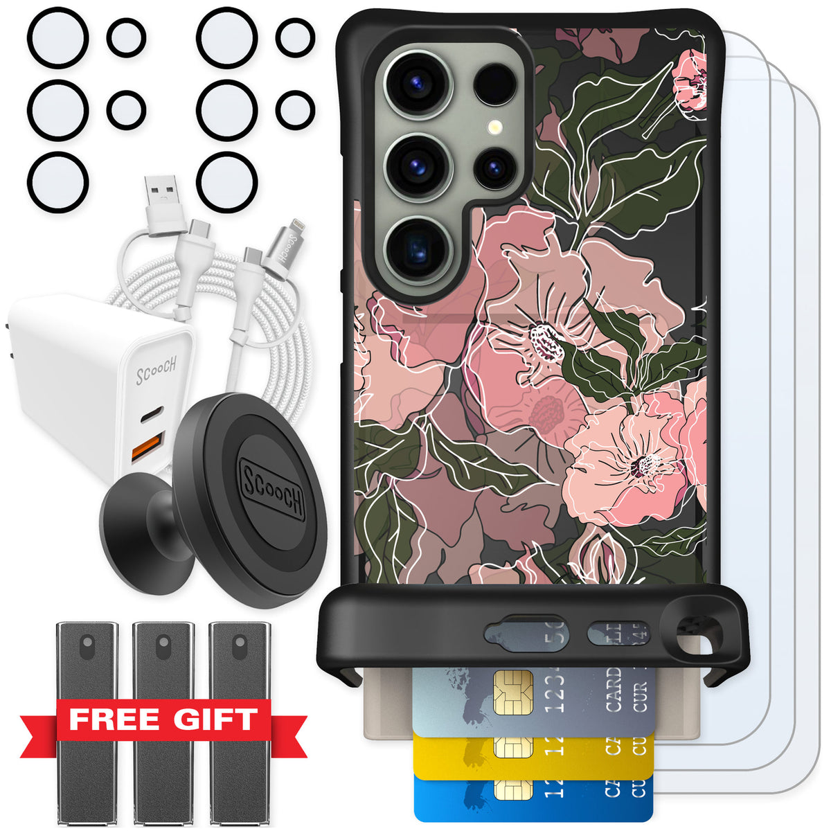 Scooch Wingmate Blush Botanical for Galaxy S24 Ultra — Ultimate Bundle