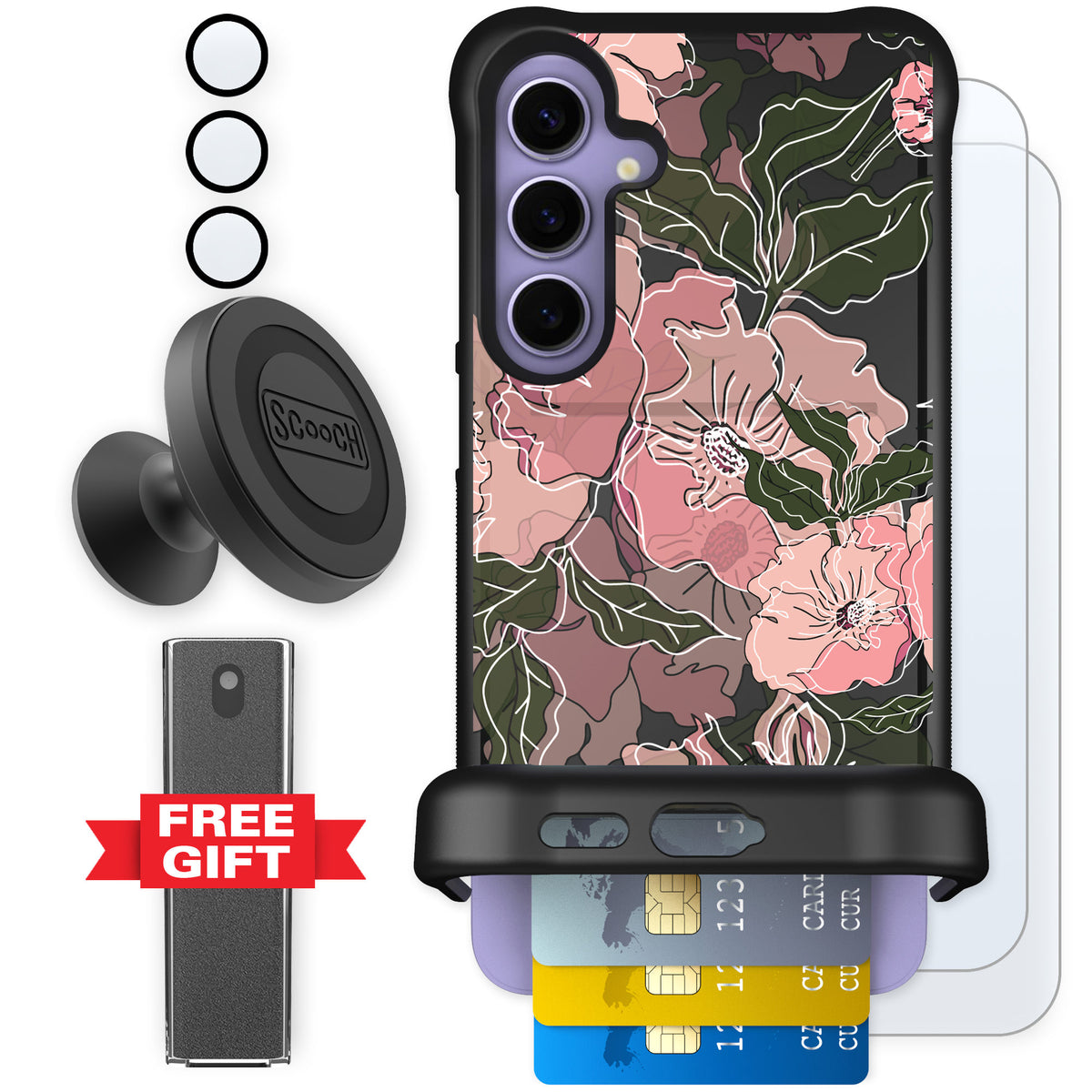 Scooch Wingmate Blush Botanical for Galaxy S24+ — Defender Bundle