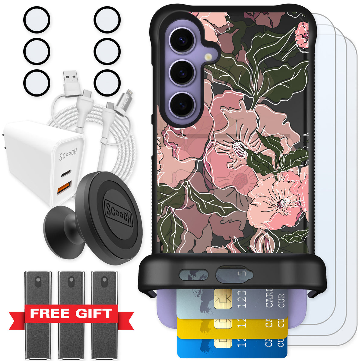 Scooch Wingmate Blush Botanical for Galaxy S24+ — Ultimate Bundle