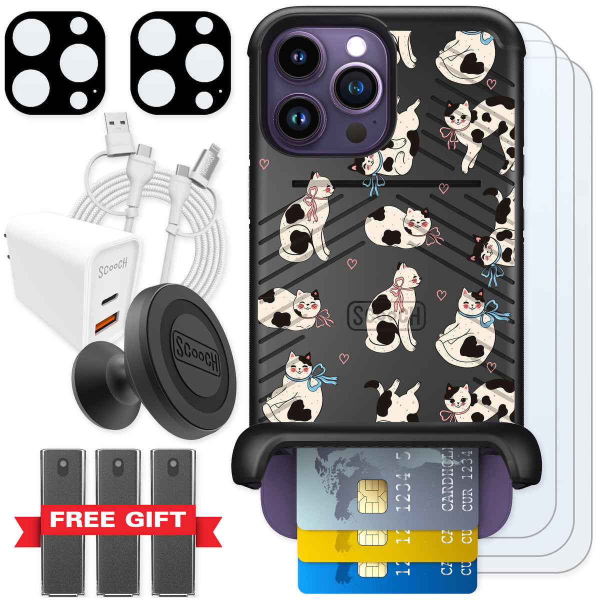 Scooch Wingmate Bow Kitties for iPhone 14 Pro Max — Ultimate Bundle