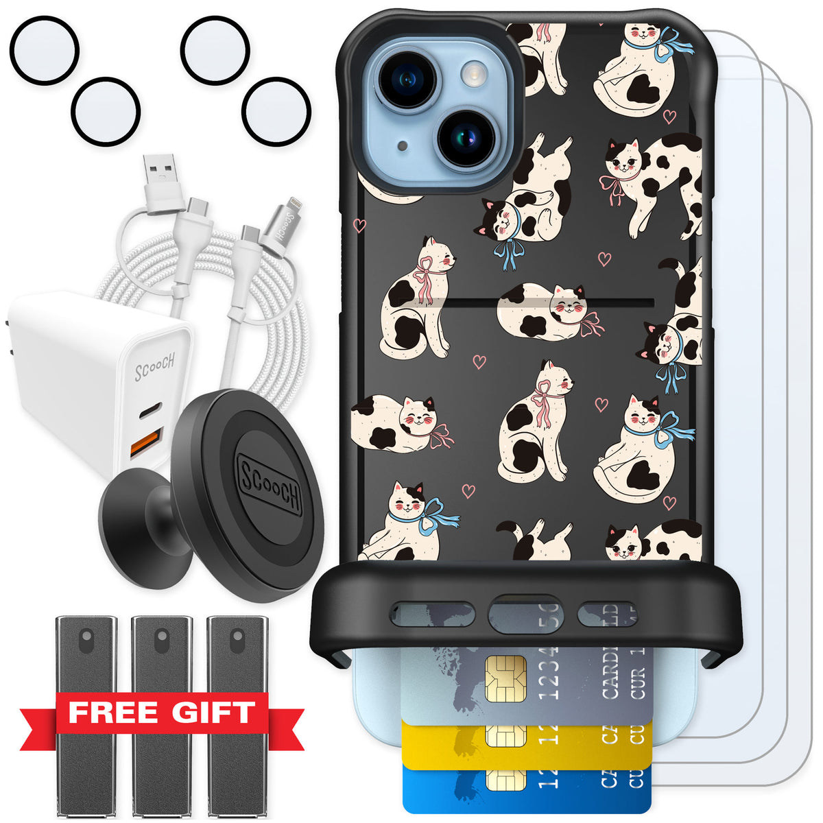 Scooch Wingmate Bow Kitties for iPhone 14 Plus — Ultimate Bundle