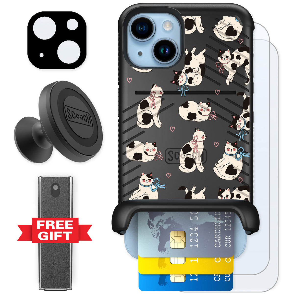 Scooch Wingmate Bow Kitties for iPhone 14 — Defender Bundle