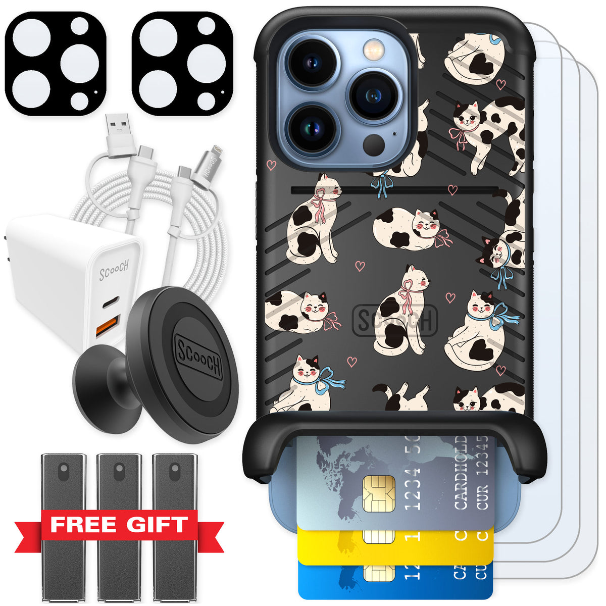 Scooch Wingmate Bow Kitties for iPhone 13 Pro — Ultimate Bundle