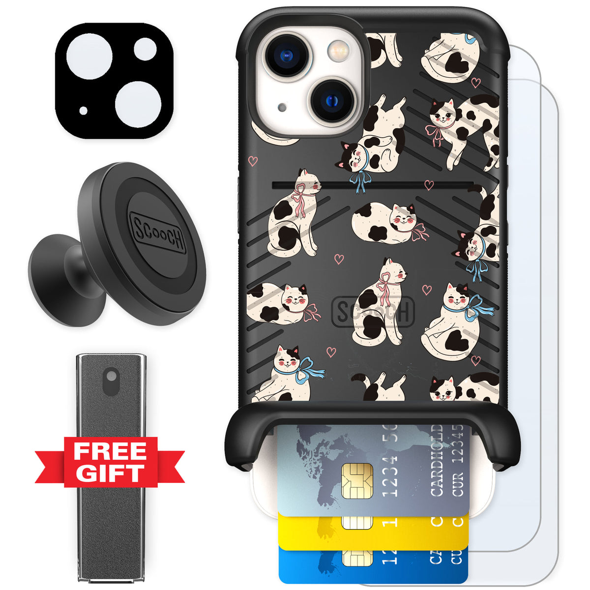 Scooch Wingmate Bow Kitties for iPhone 13 — Defender Bundle