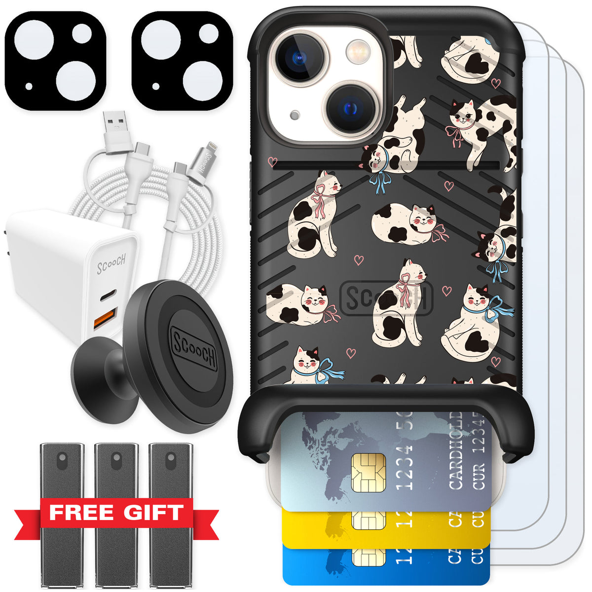 Scooch Wingmate Bow Kitties for iPhone 13 mini — Ultimate Bundle