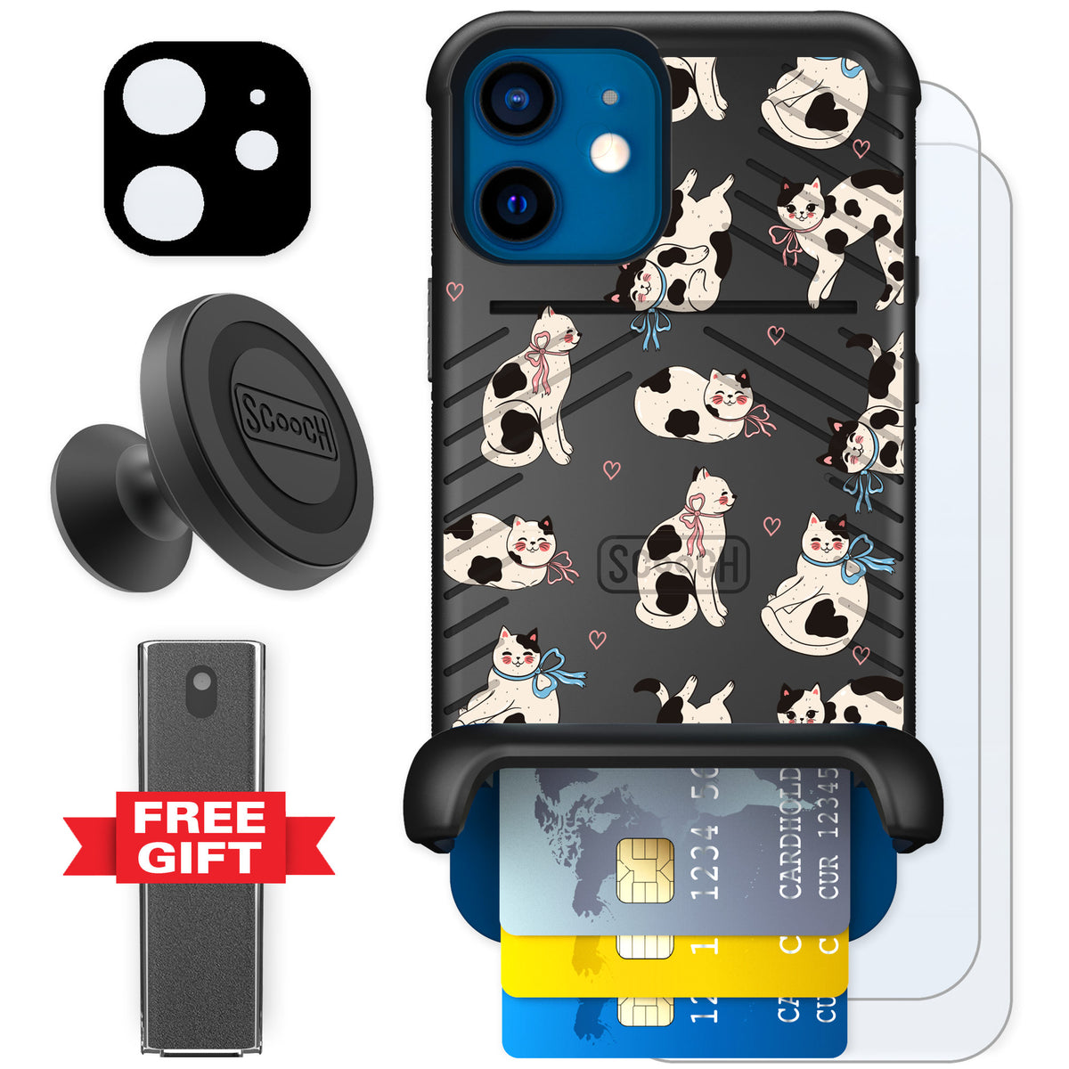 Scooch Wingmate Bow Kitties for iPhone 12 — Defender Bundle