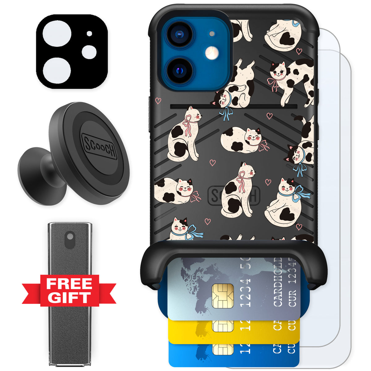Scooch Wingmate Bow Kitties for iPhone 12 mini — Defender Bundle