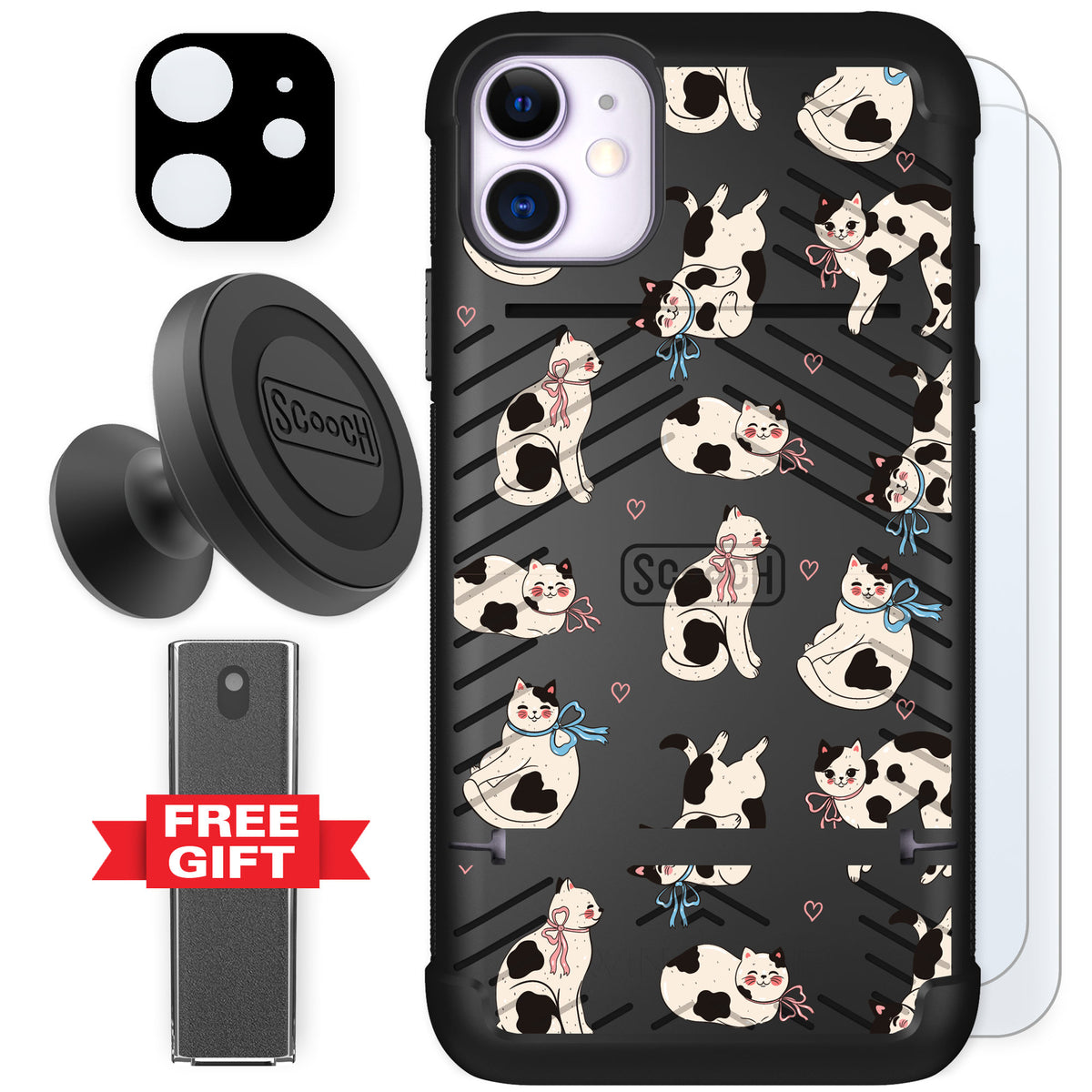 Scooch Wingmate Bow Kitties for iPhone 11 — Defender Bundle