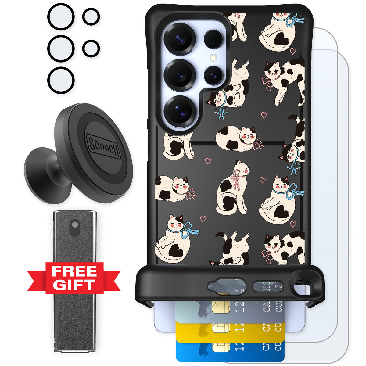 Scooch Wingmate Bow Kitties for Galaxy S25 Ultra — Defender Bundle