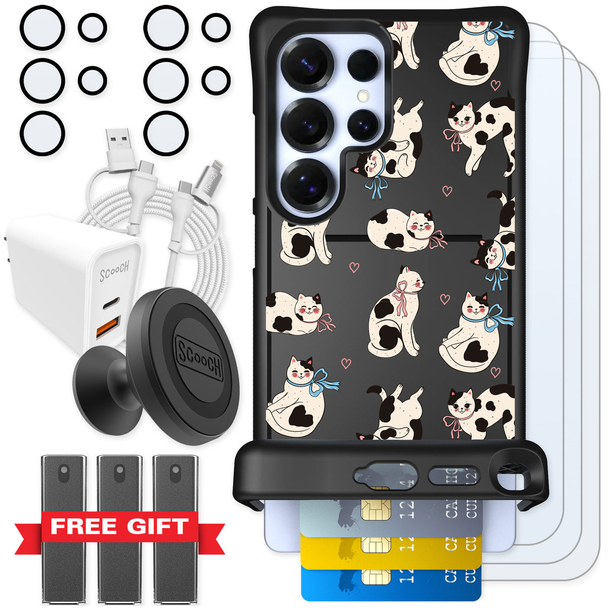 Scooch Wingmate Bow Kitties for Galaxy S25 Ultra — Ultimate Bundle