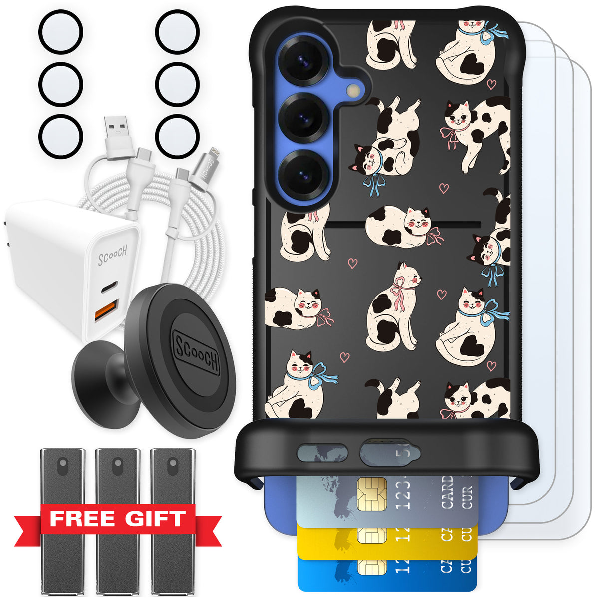Scooch Wingmate Bow Kitties for Galaxy S25+ — Ultimate Bundle