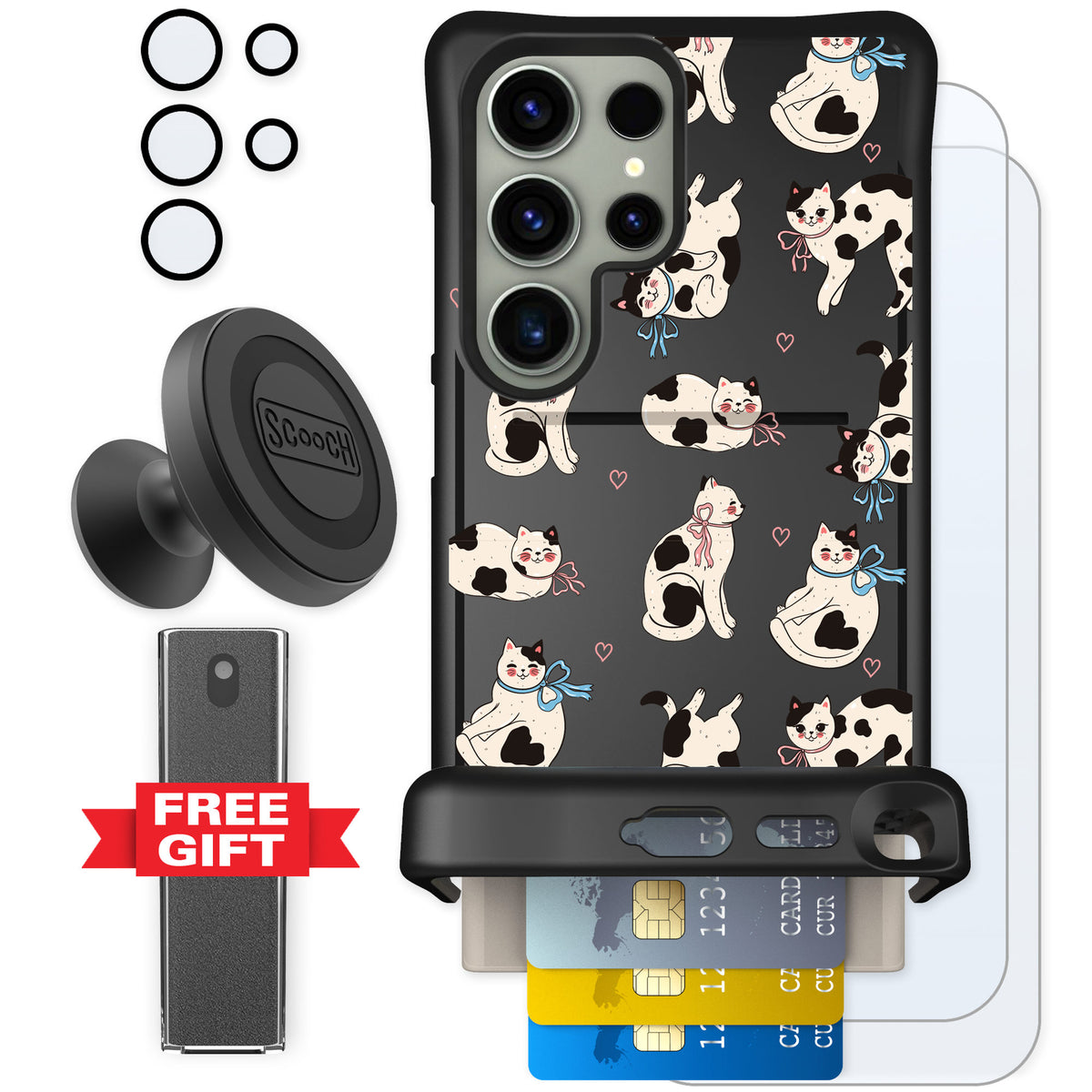 Scooch Wingmate Bow Kitties for Galaxy S24 Ultra — Defender Bundle