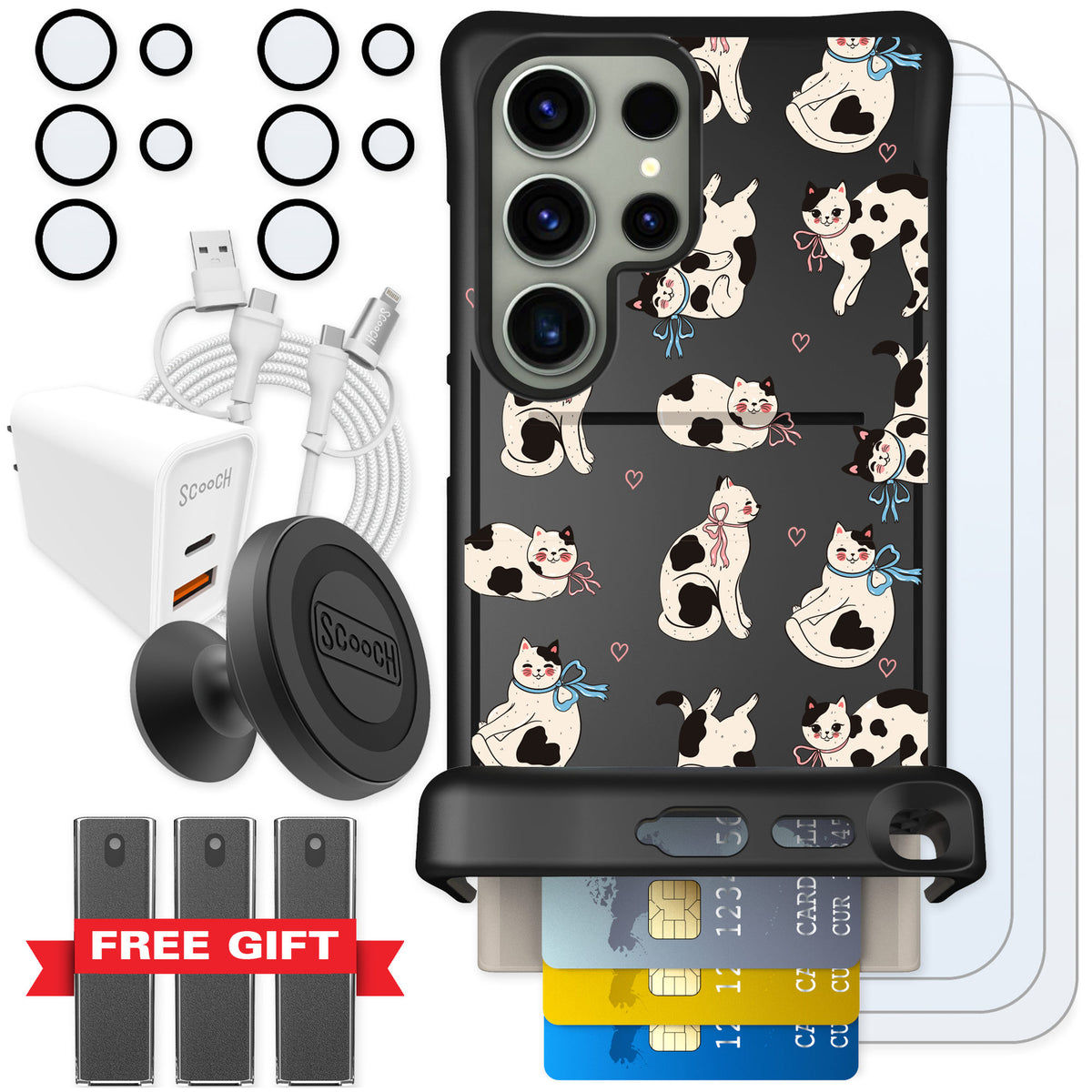 Scooch Wingmate Bow Kitties for Galaxy S24 Ultra — Ultimate Bundle