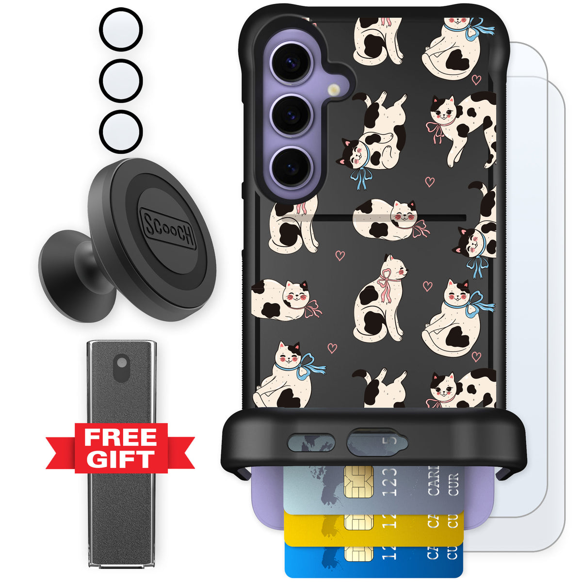 Scooch Wingmate Bow Kitties for Galaxy S24+ — Defender Bundle