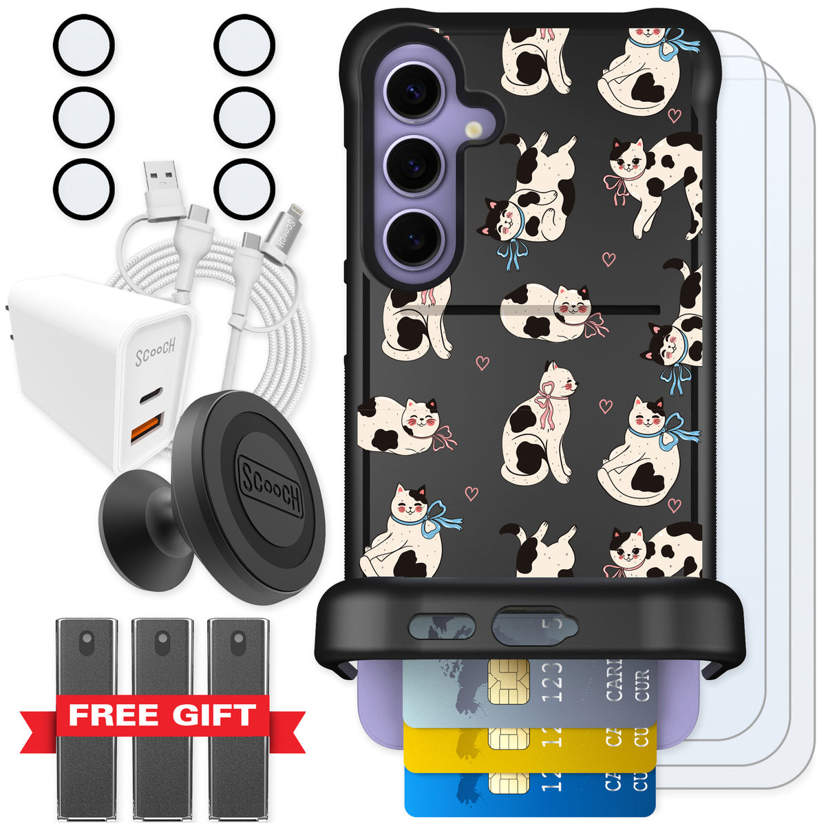 Scooch Wingmate Bow Kitties for Galaxy S24+ — Ultimate Bundle