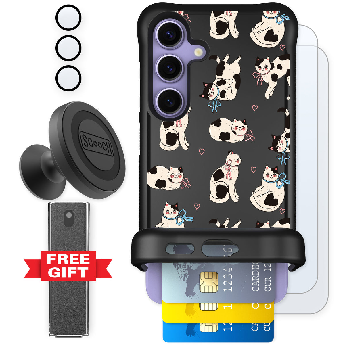 Scooch Wingmate Bow Kitties for Galaxy S24 — Defender Bundle
