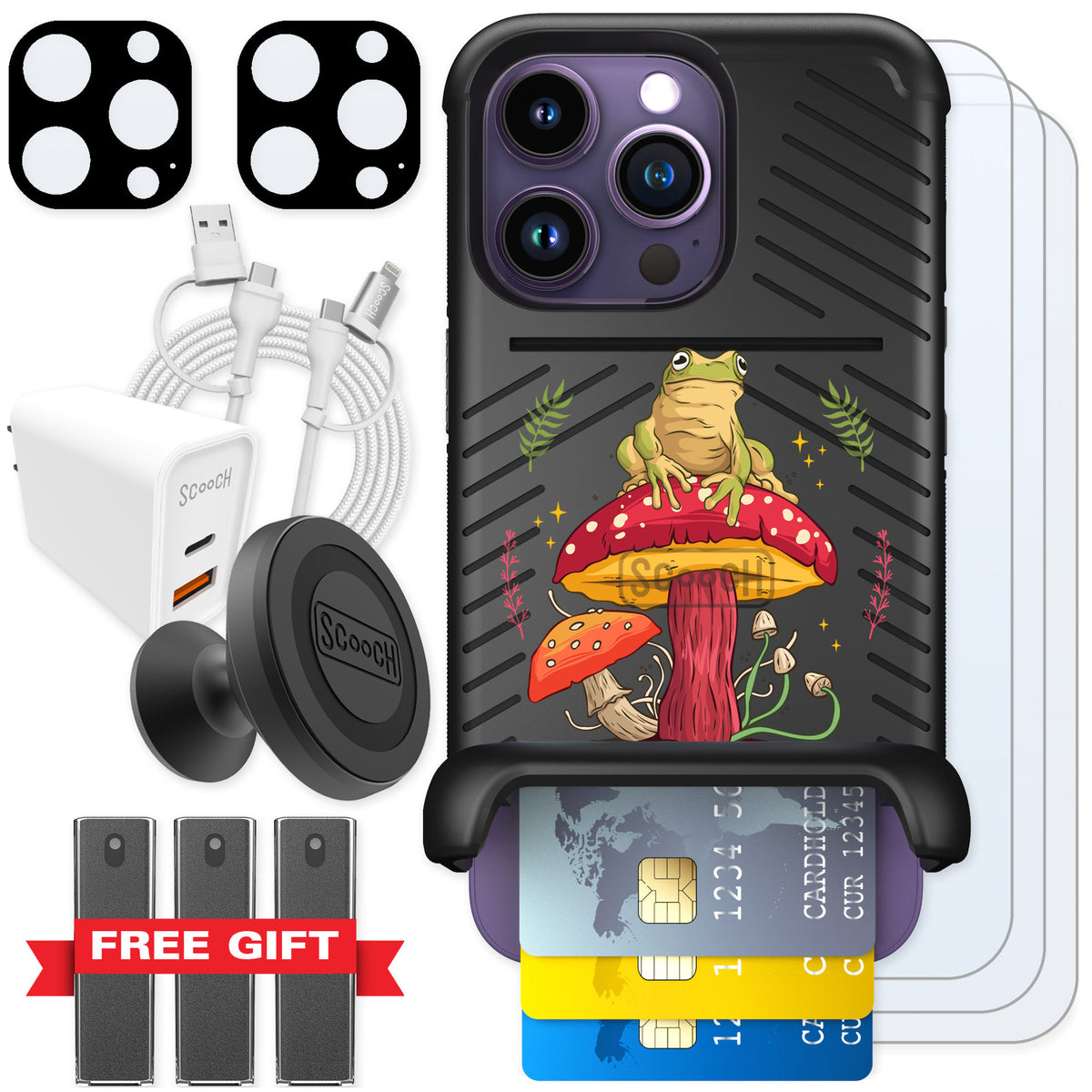Scooch Wingmate Toadstool Frog for iPhone 14 Pro — Ultimate Bundle