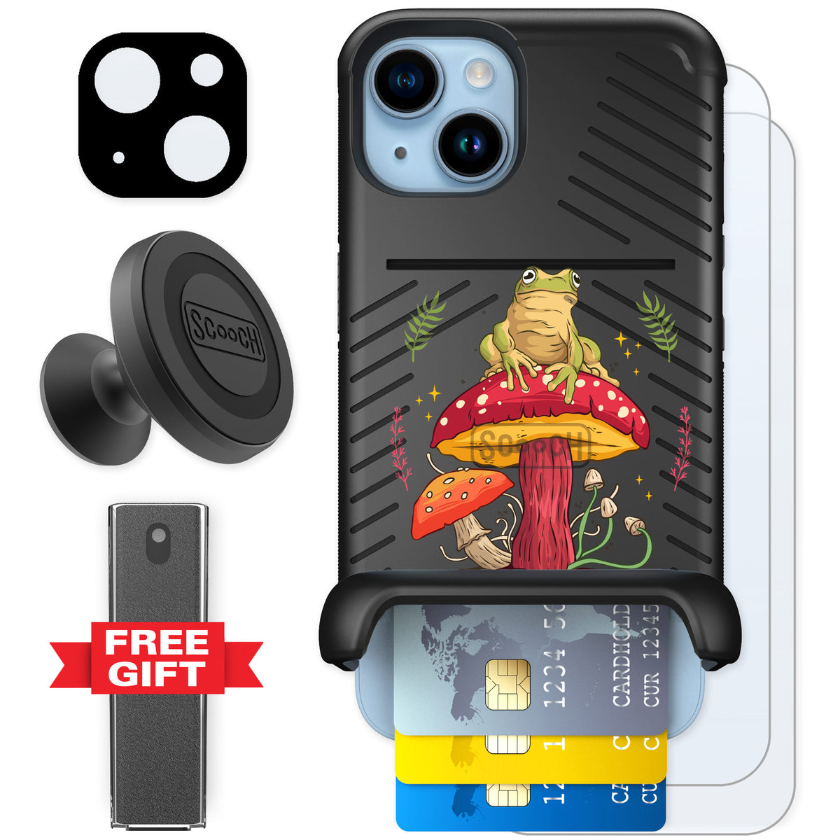 Scooch Wingmate Toadstool Frog for iPhone 14 — Defender Bundle