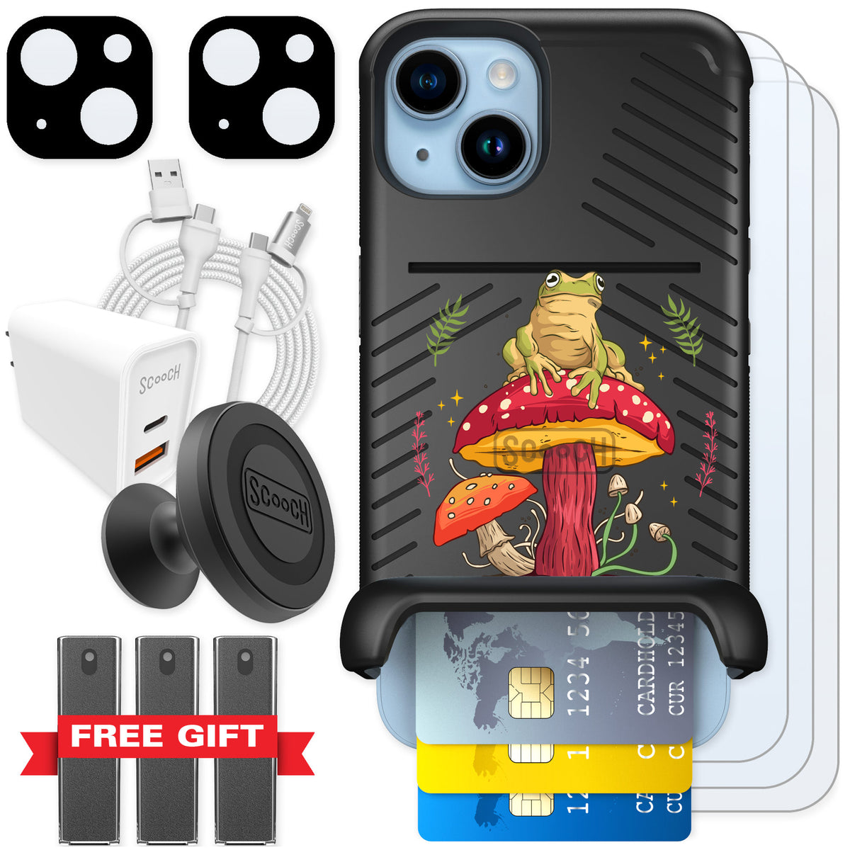 Scooch Wingmate Toadstool Frog for iPhone 14 — Ultimate Bundle