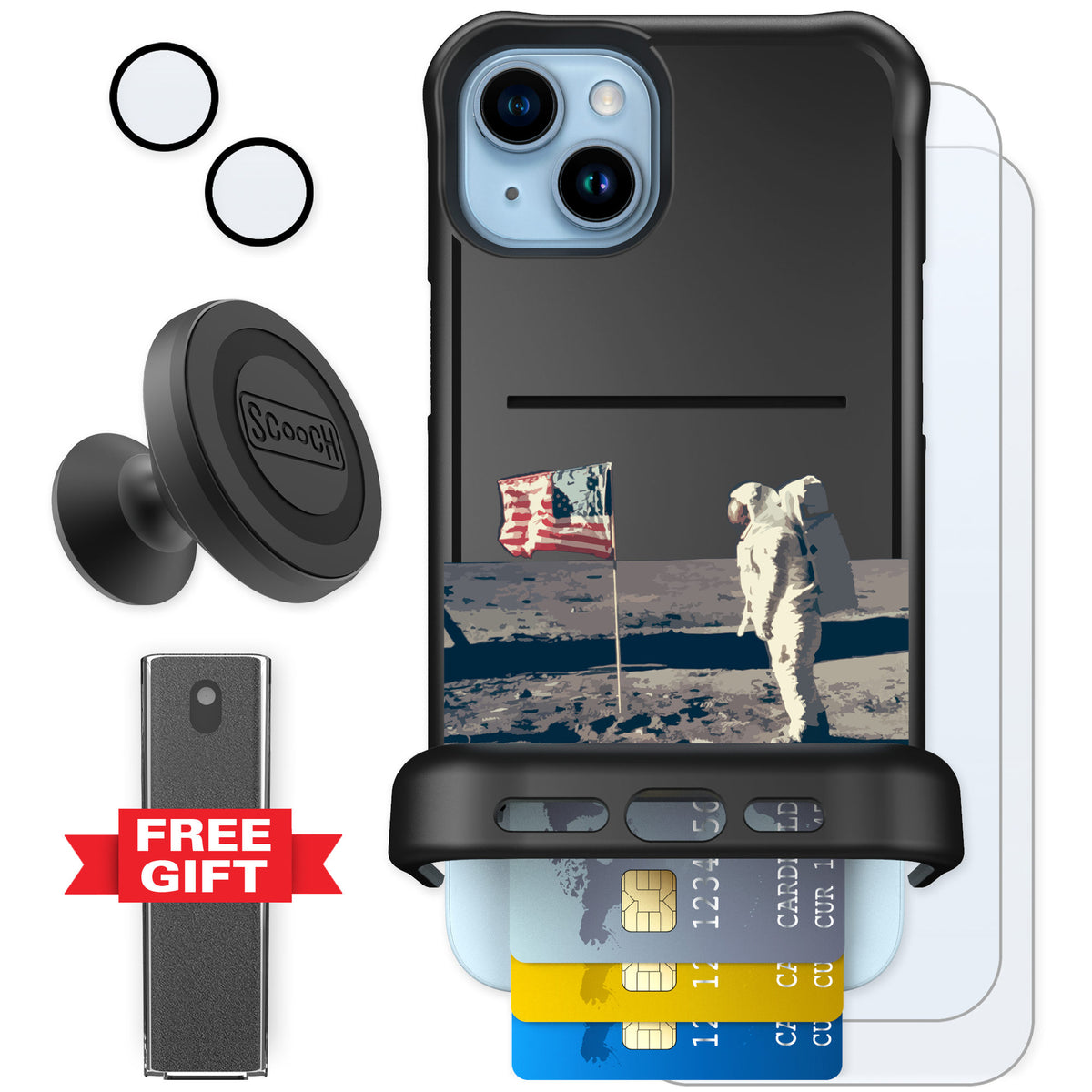 Scooch Wingmate Lunar Landing for iPhone 15 Plus — Defender Bundle