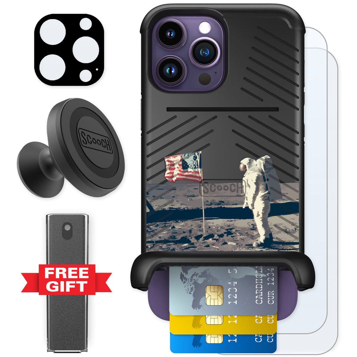 Scooch Wingmate Lunar Landing for iPhone 14 Pro Max — Defender Bundle