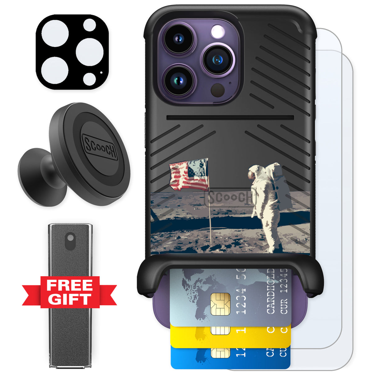 Scooch Wingmate Lunar Landing for iPhone 14 Pro — Defender Bundle