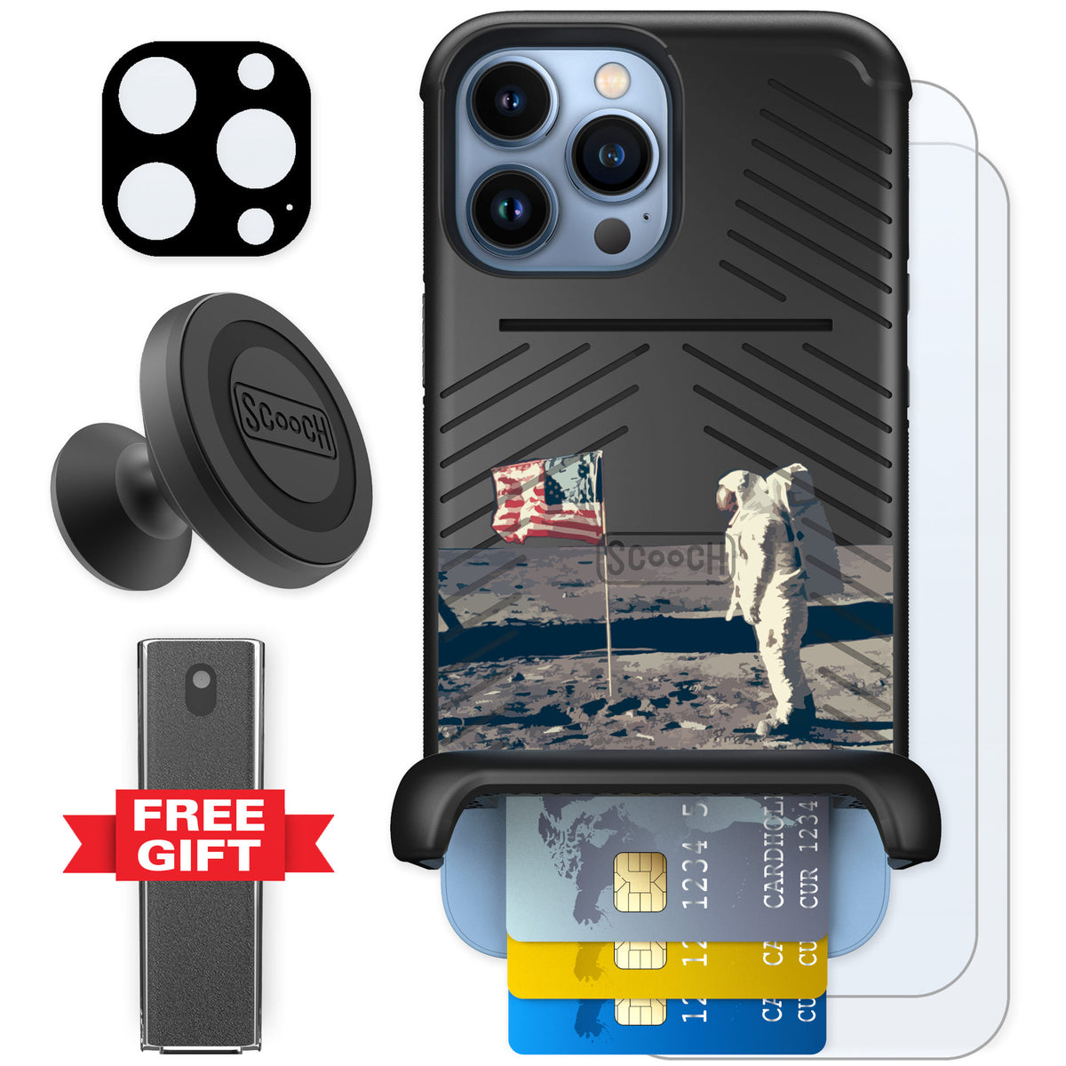 Scooch Wingmate Lunar Landing for iPhone 13 Pro Max — Defender Bundle