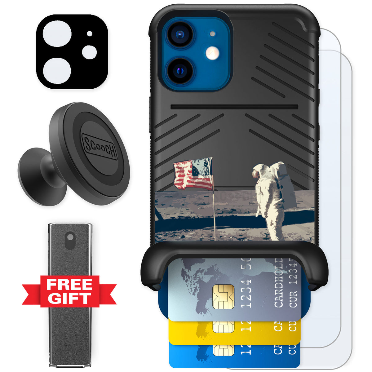 Scooch Wingmate Lunar Landing for iPhone 12 mini — Defender Bundle