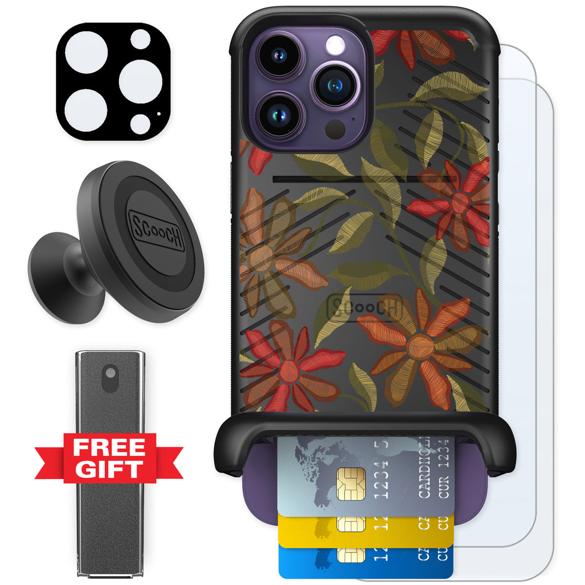 Scooch Wingmate Floral Tapestry for iPhone 14 Pro Max — Defender Bundle