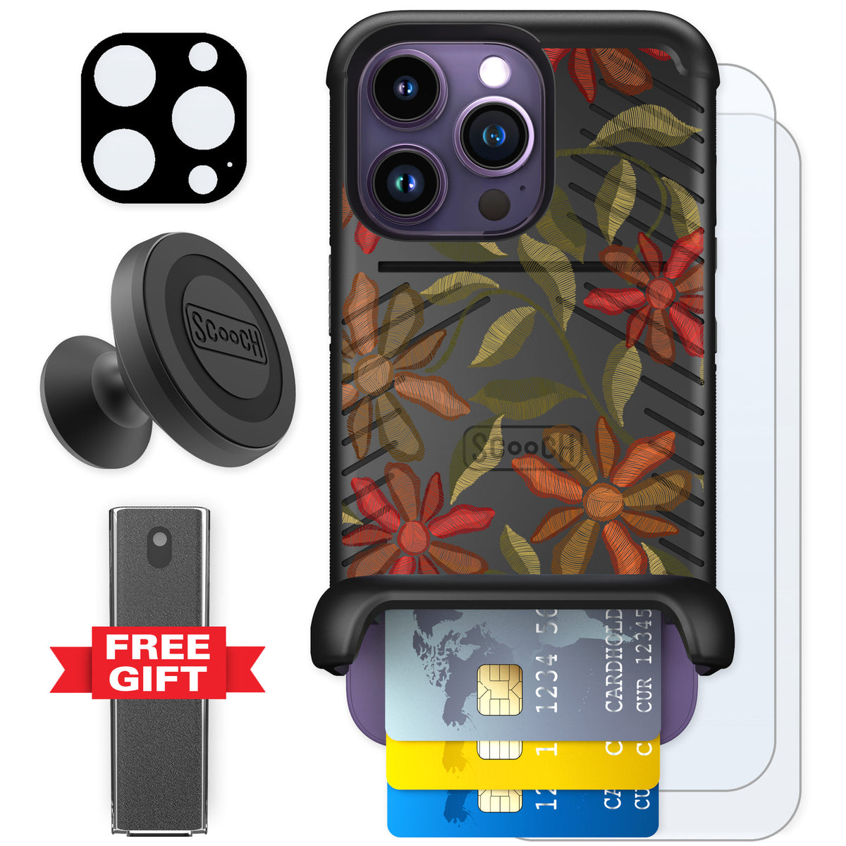 Scooch Wingmate Floral Tapestry for iPhone 14 Pro — Defender Bundle