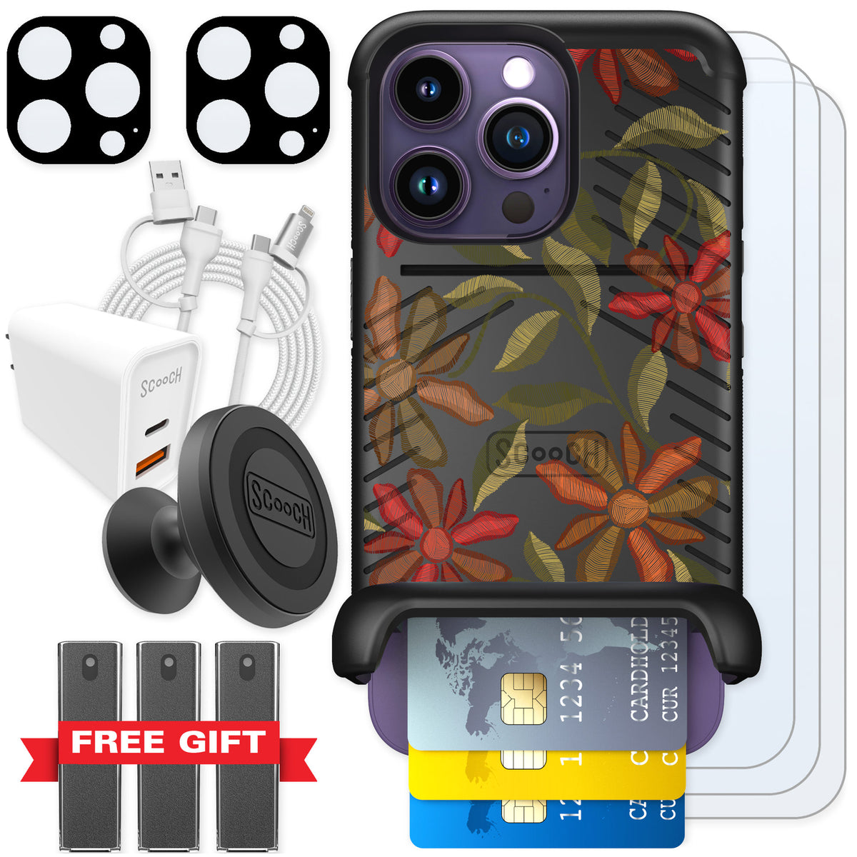 Scooch Wingmate Floral Tapestry for iPhone 14 Pro — Ultimate Bundle