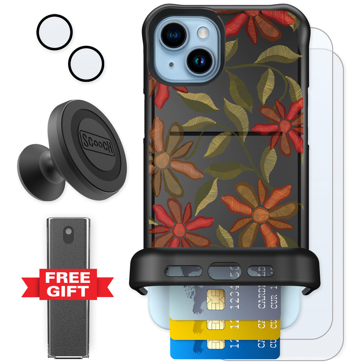 Scooch Wingmate Floral Tapestry for iPhone 14 Plus — Defender Bundle