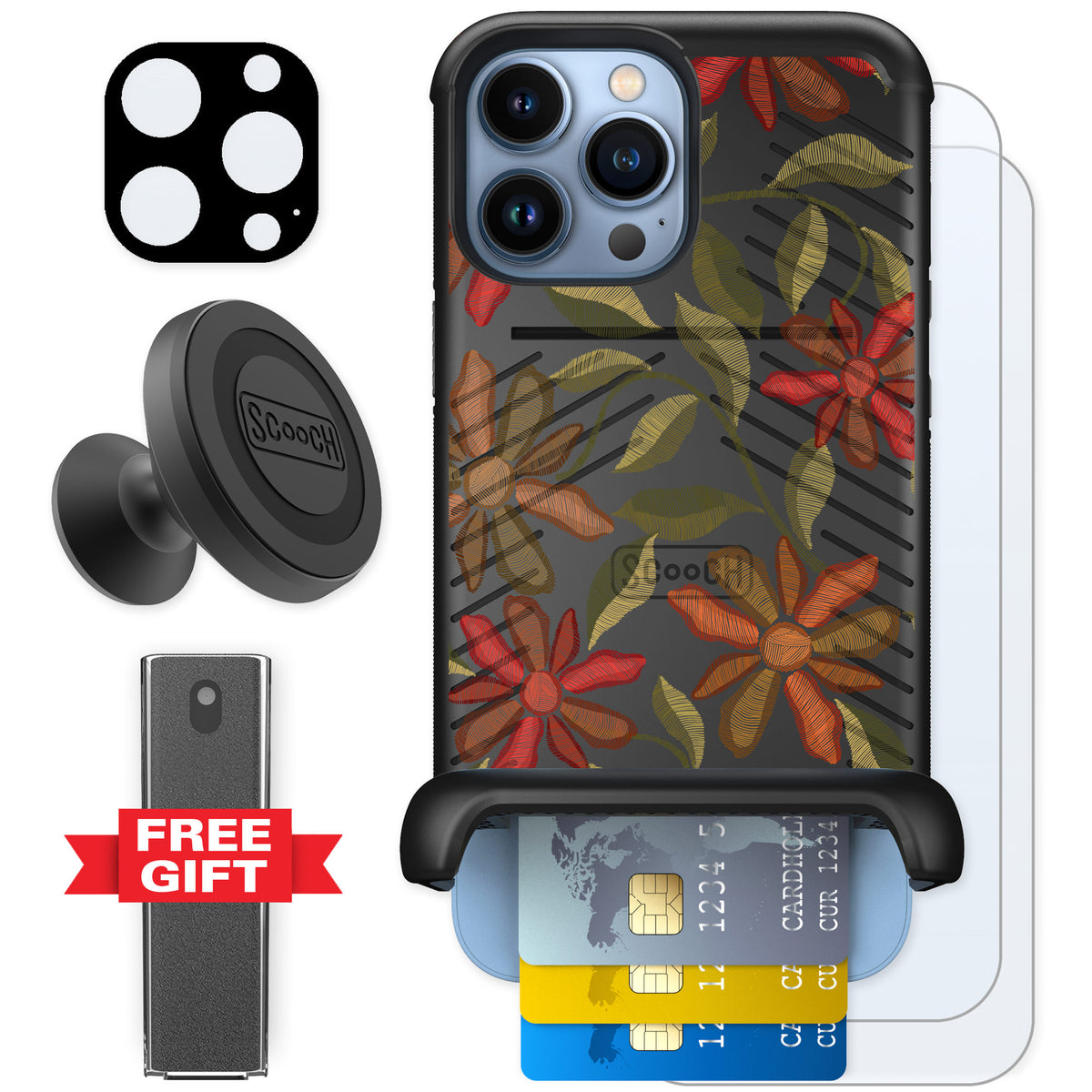 Scooch Wingmate Floral Tapestry for iPhone 13 Pro Max — Defender Bundle