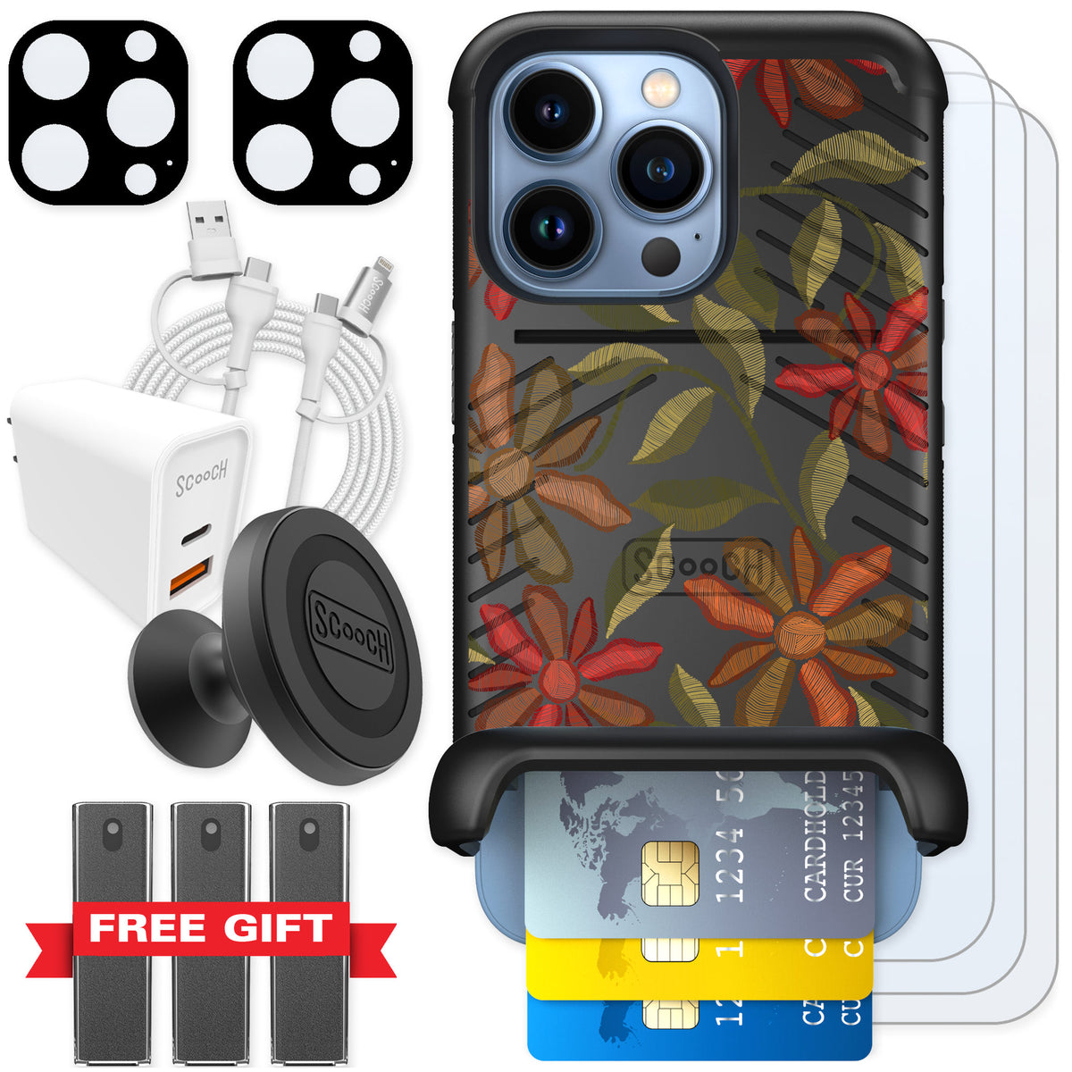 Scooch Wingmate Floral Tapestry for iPhone 13 Pro — Ultimate Bundle