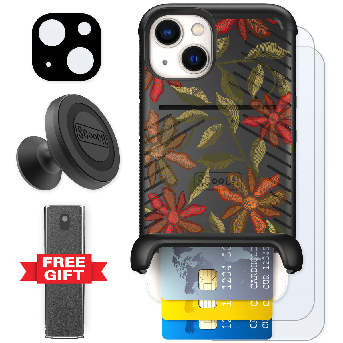 Scooch Wingmate Floral Tapestry for iPhone 13 — Defender Bundle