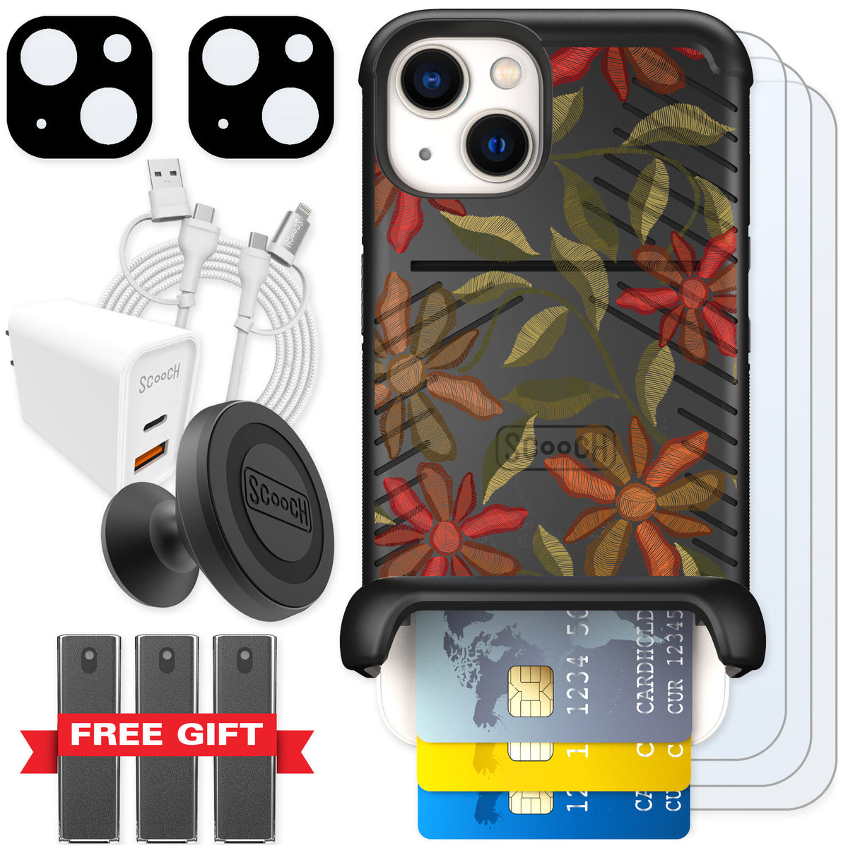 Scooch Wingmate Floral Tapestry for iPhone 13 — Ultimate Bundle