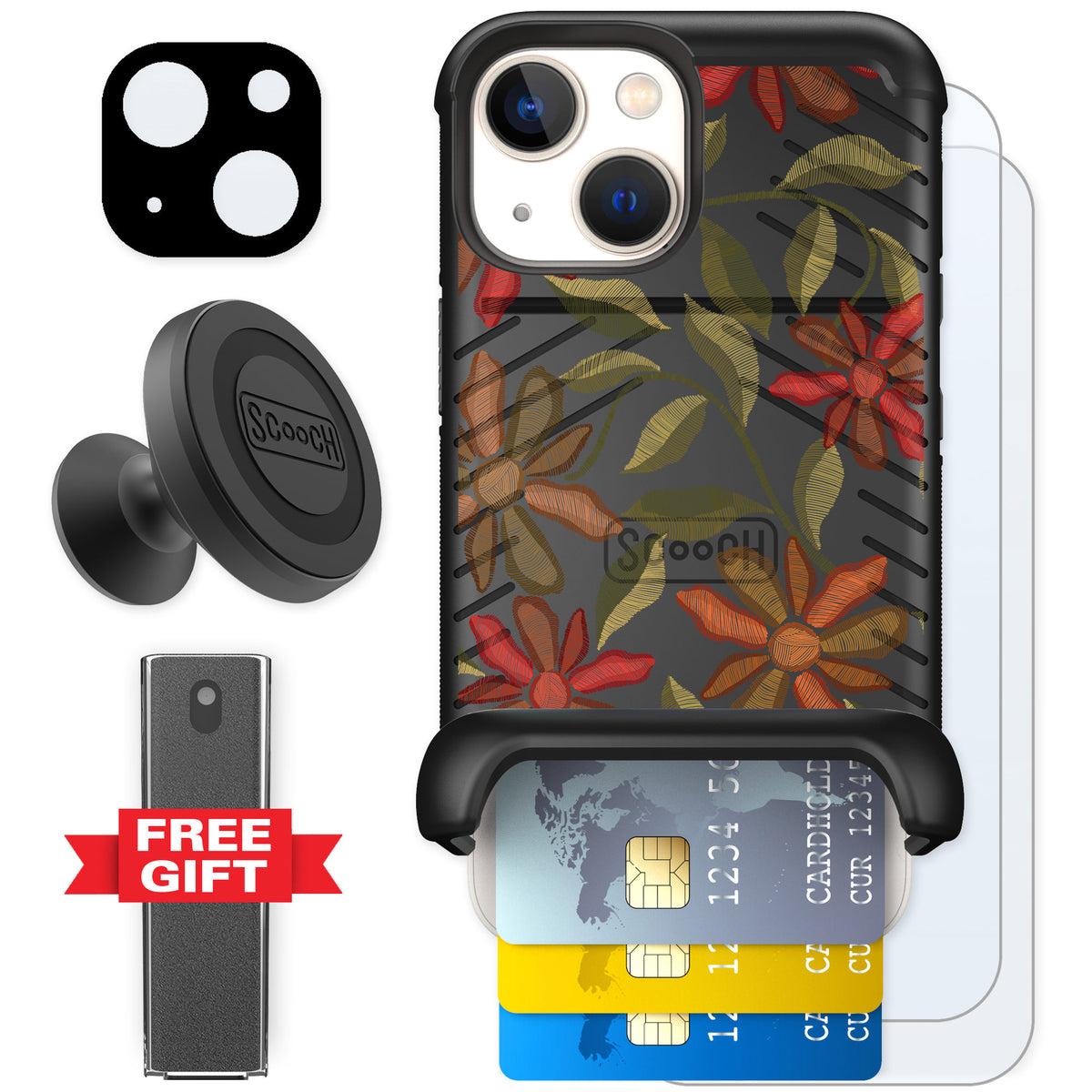 Scooch Wingmate Floral Tapestry for iPhone 13 mini — Defender Bundle